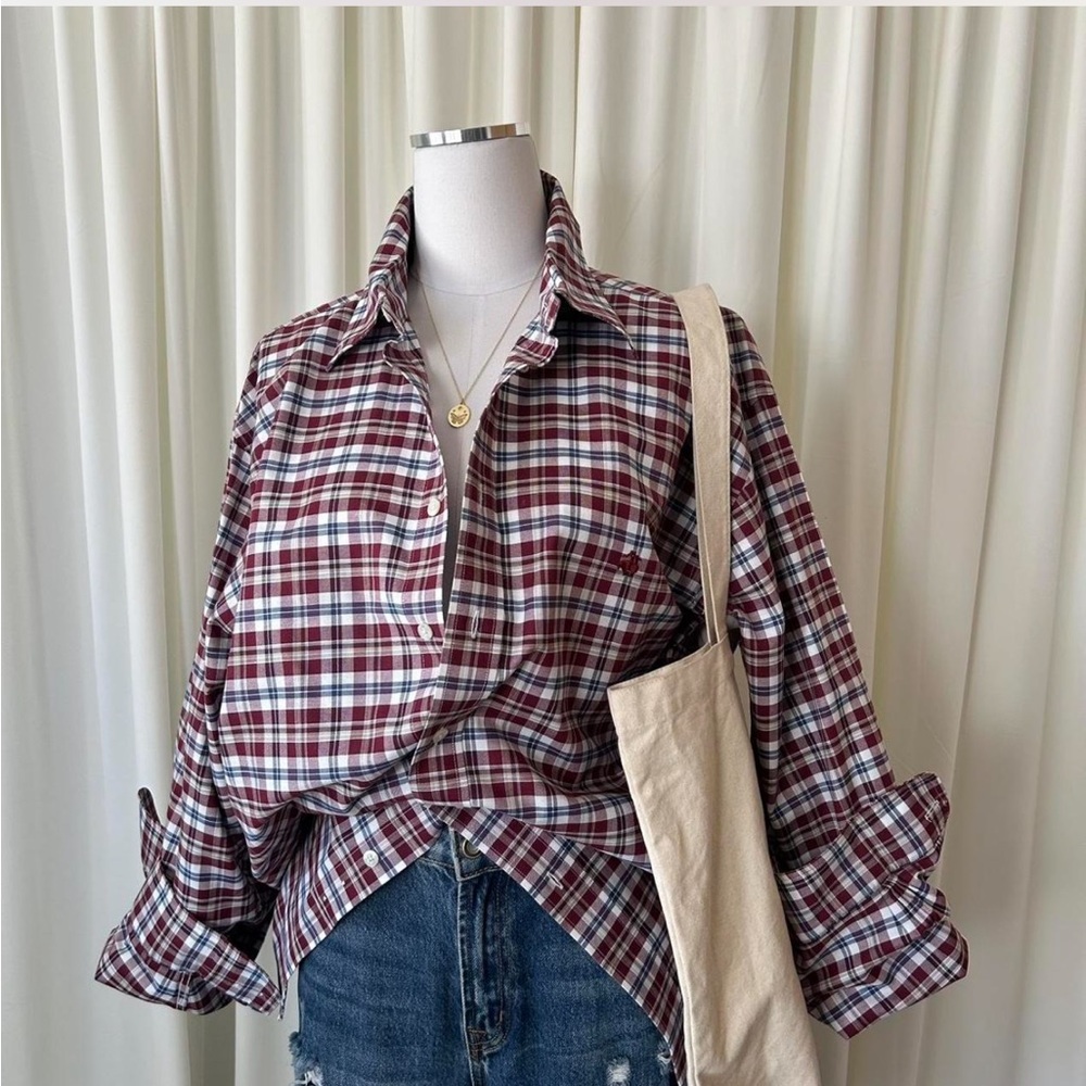 Brooks Brothers The Original Polo Shirt Plaid Burgundy Large.